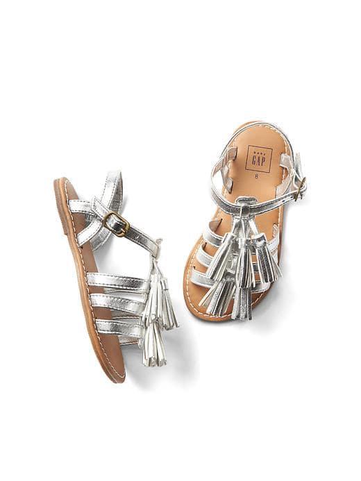 Gap Metallic Tassel Gladiator Sandals - Silver