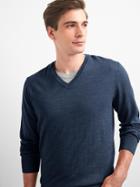 Gap Men Merino Wool V Neck Sweater - Navy Heather