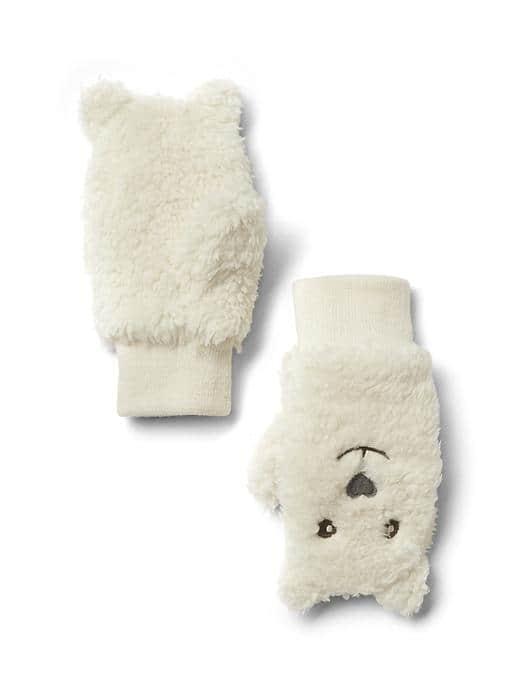 Gap Pro Fleece Bear Mittens - Ivory Frost