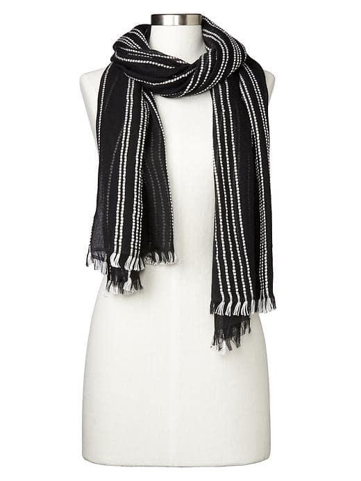 Gap Women Embroidered Stripe Fringe Trim Scarf - True Black
