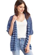 Gap Women Relaxed Half Sleeve Cardigan - Blue Space Dye