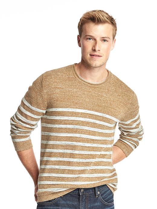 Gap Men Heathered Stripe Roll Neck Sweater - Camel Stripe