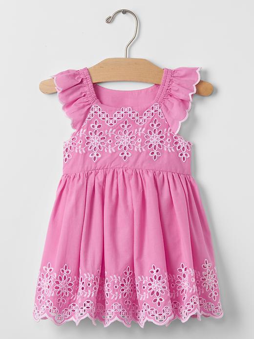 Gap Eyelet Flutter Dress - Neon Light Pink