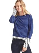 Gap Women Stripe Colorblock Long Sleeve Tee - Blue Stripe