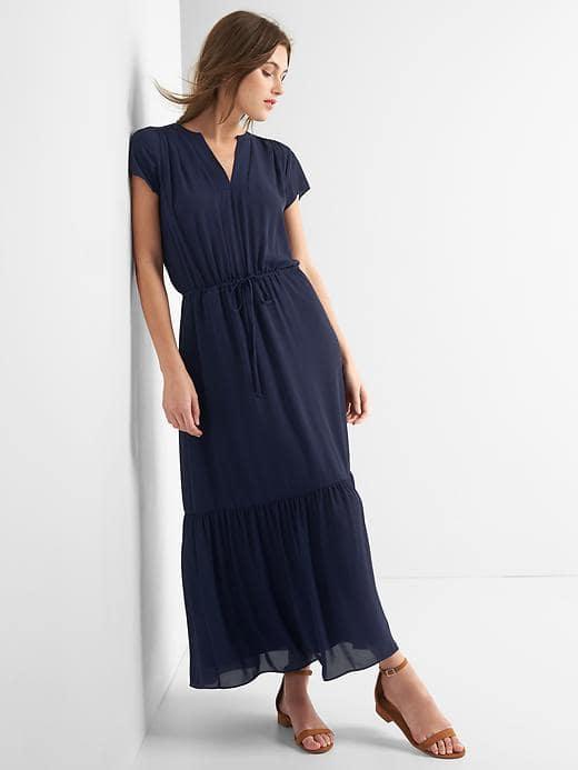 Gap Women Short Sleeve Maxi Tier Dress - Dark Night