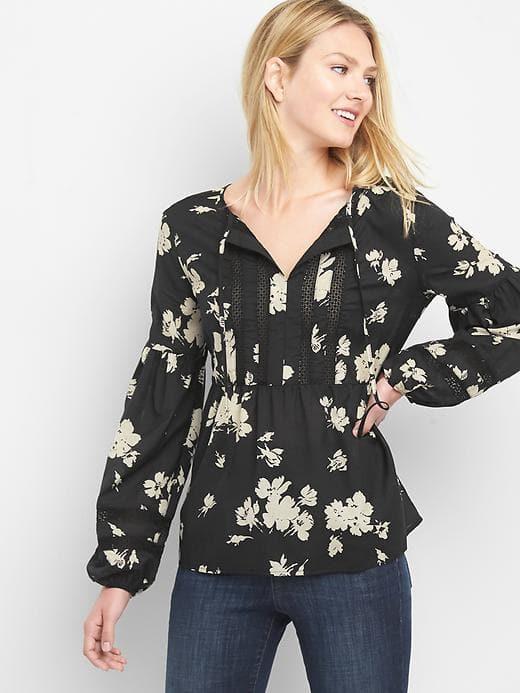Gap Women Floral Peplum Top - True Black
