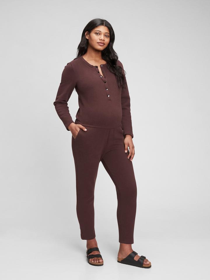 Maternity Button-front Terry Jumpsuit