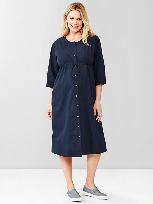 Gap Three Quarter Sleeve Seersucker Shirtdress - New Classic Navy