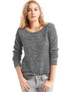 Gap Women Boatneck Cable Knit Sweater - Black Marled