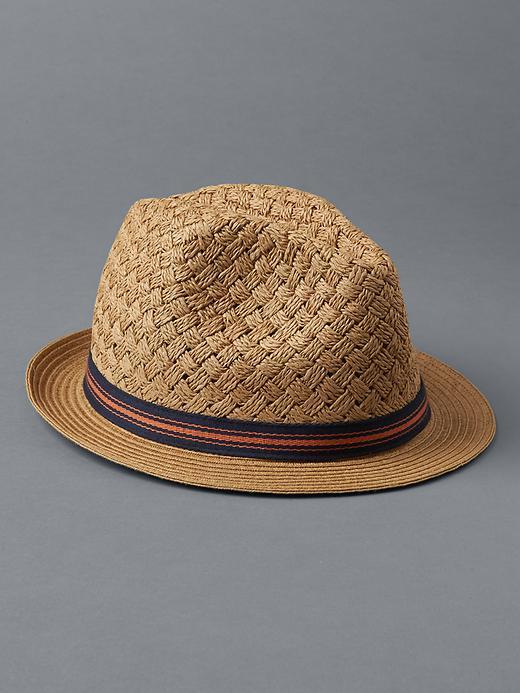 Gap Men Stripe Band Straw Fedora - Dark Brown