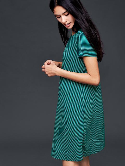 Gap Women Stripe T Shirt Dress - Navy & Green Stripe