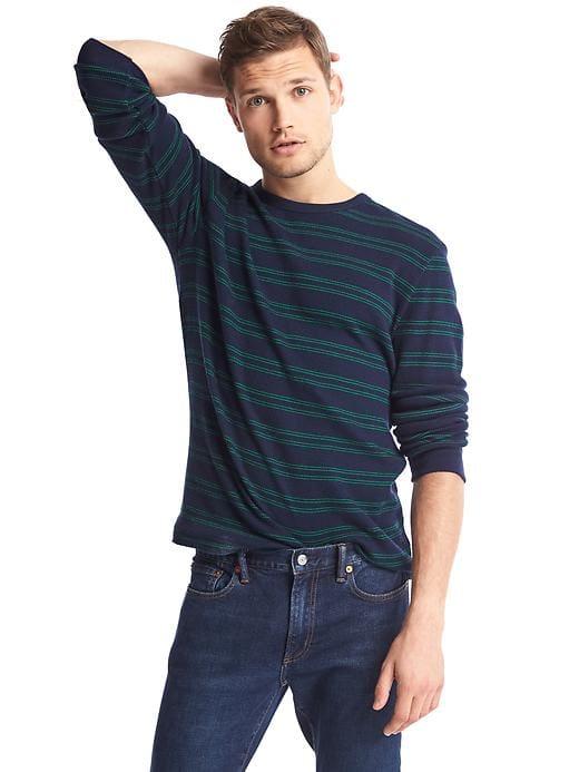 Gap Men Waffle Knit Stripe Long Sleeve Tee - Dark Night