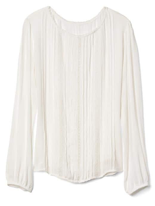 Gap Women Pintuck Lace Crepe Top - Optic White