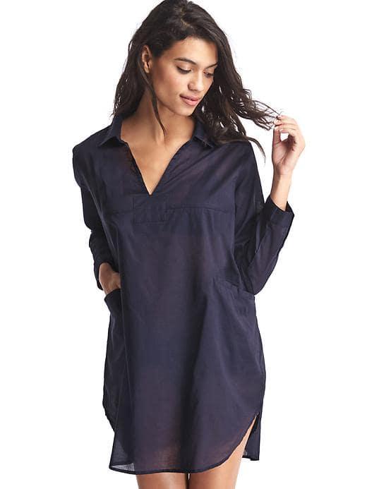 Gap Women Drapey Splitneck Shirtdress - Dark Indigo