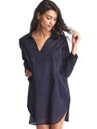 Gap Women Drapey Splitneck Shirtdress - Dark Indigo