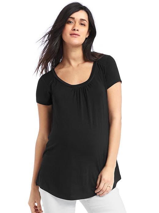 Gap Women Shirred Short Sleeve Scoop Tee - True Black