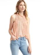 Gap Women Crochet Pintuck Tank - Candlestick Coral