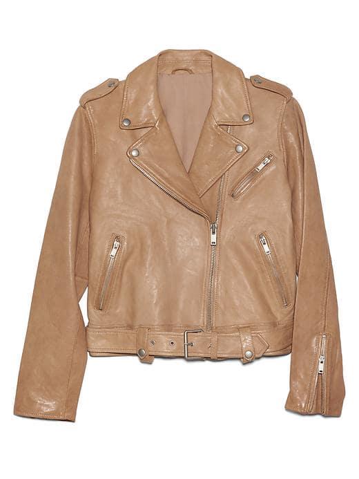 Gap Women Leather Belted Moto Jacket - Khaki