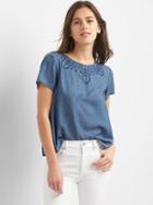 Gap Women Tencel Tulip Back Embroidery Top - Medium Indigo