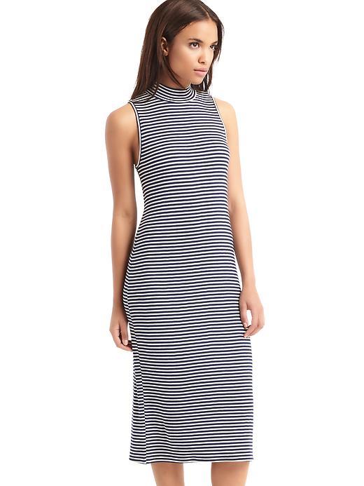 Gap Women Ribbed Mockneck Midi Dress - Basic Navy Stripe