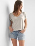 Gap Women French Terry V Neck Short Sleeve Tee - Pale Heather Grey