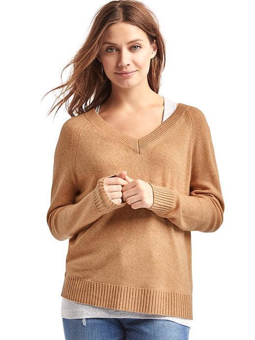 Gap Women Wool Cashmere Blend V Neck Sweater - New Camel