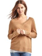 Gap Women Wool Cashmere Blend V Neck Sweater - New Camel