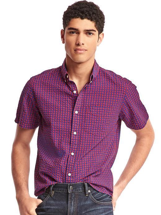 Gap Men Gingham Short Sleeve Shirt - Tomato