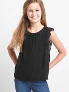 Gap Pleat Crochet Ruffle Tee - Black/black