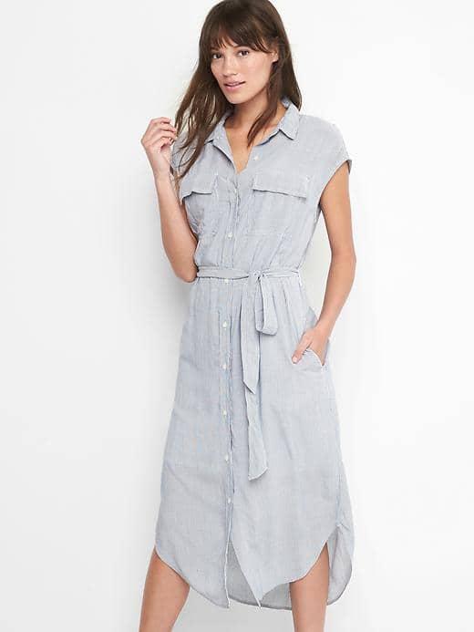 Gap Women Cap Sleeve Shirtdress - Blue & White Stripe