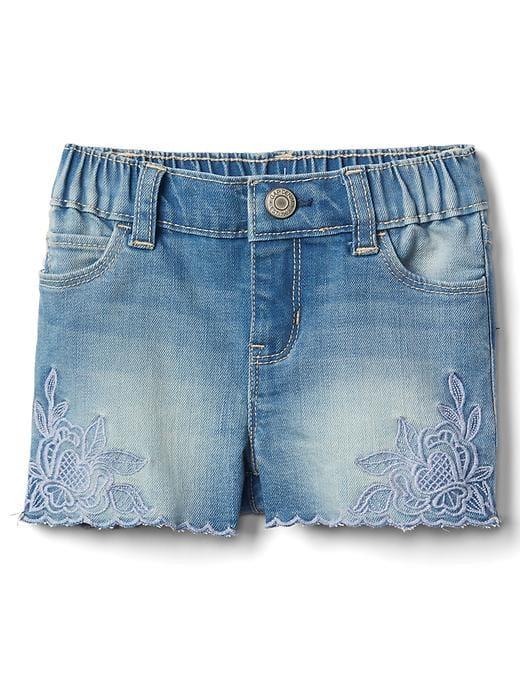 Gap Stretch Embroidered Cuff Shorty Shorts - Medium Wash