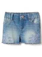Gap Stretch Embroidered Cuff Shorty Shorts - Medium Wash