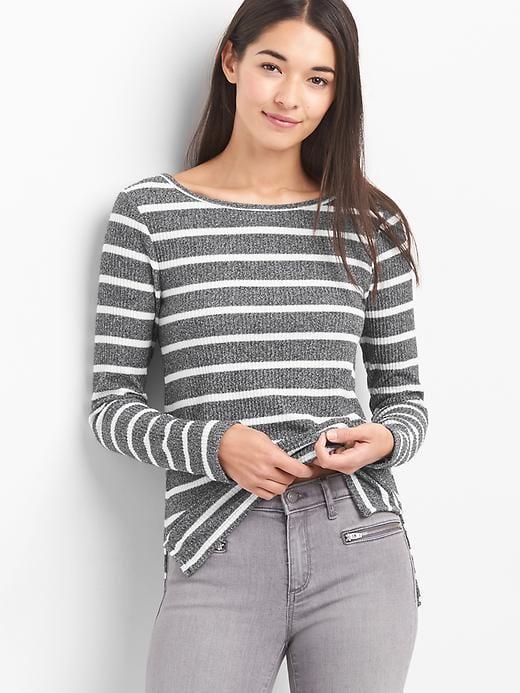 Gap Stripe Rib Knit Boatneck Tee - Charcoal Stripe