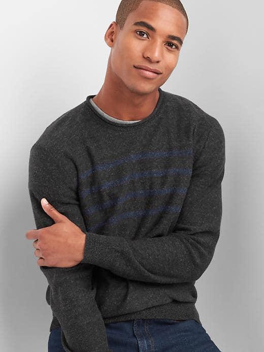 Gap Men Roll Collar Chest Stripe Sweater - True Black