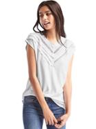 Gap Crochet Fringe Cap Sleeve Top - White