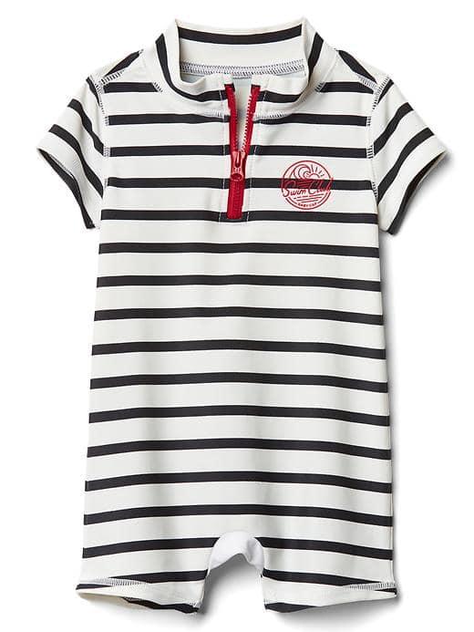 Gap Stripe Zip Henley Rashguard One Piece - Dark Night