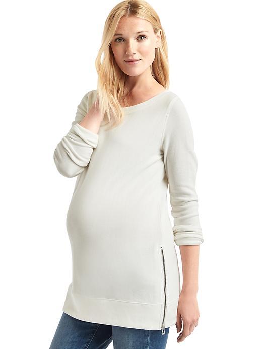 Gap Women Solid Zip Sweatshirt Tunic - New Off White