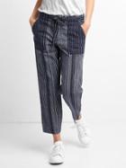 Gap Linen Mix Stripe Crop Pants - Navy Stripe