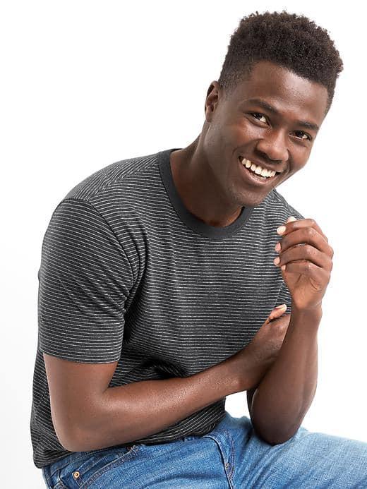 Gap Men Linen Cotton Stripe Crewneck Tee - Black Stripe