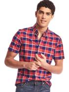 Gap Men Oxford Check Short Sleeve Shirt - Hula Red