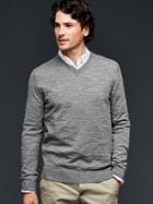 Gap Merino Slub V Neck Sweater Slim Fit - Medium Grey Heather