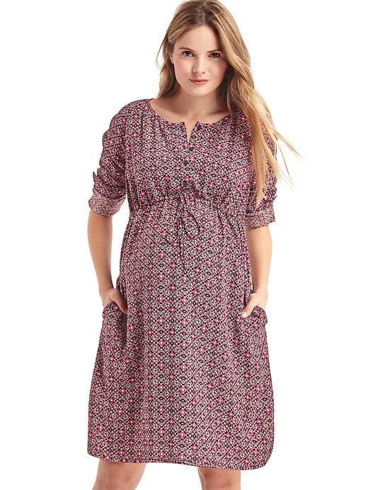 Gap Women Floral Mosaic Long Sleeve Shirtdress - Pink Print