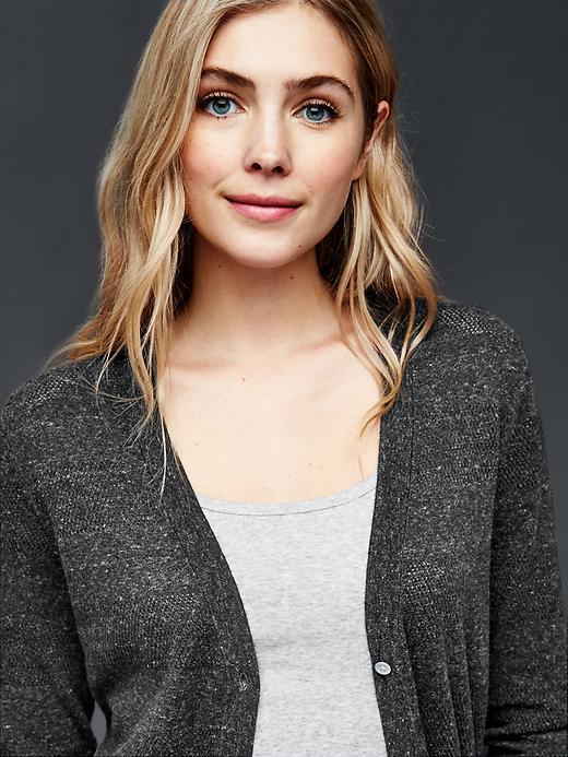 Gap Women Cotton Textured Stripe V Neck Cardigan - Charcoal Heather