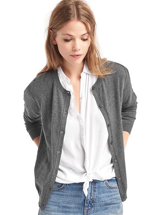 Gap Women Pointelle Trim Cardigan - Charcoal