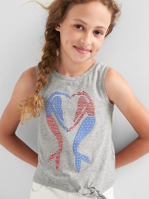 Gap Americana Sequin Side Tie Tank - Grey Heather