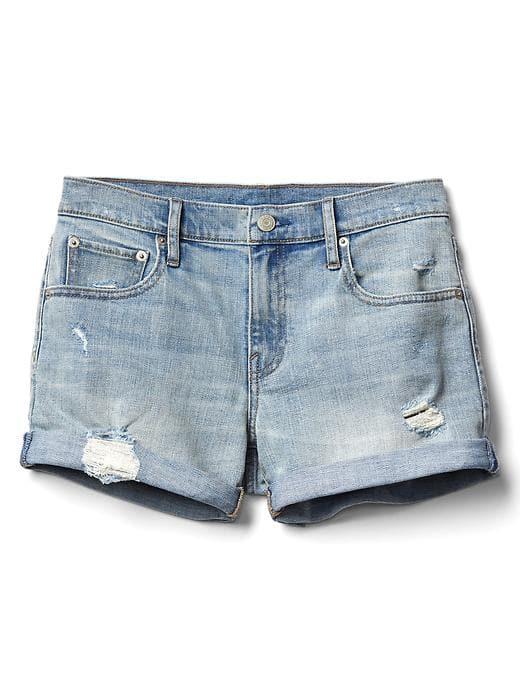 Gap Women Mid Rise Destructed Denim Shorts - Light Indigo
