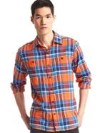 Gap Men Flannel Multi Plaid Shirt - Grenadine Orange