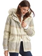 Gap Women Wool Blend Parka - Grey Plaid
