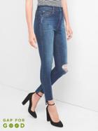 Gap Women Super High Rise Step Hem True Skinny Jeans - Distressed Indigo