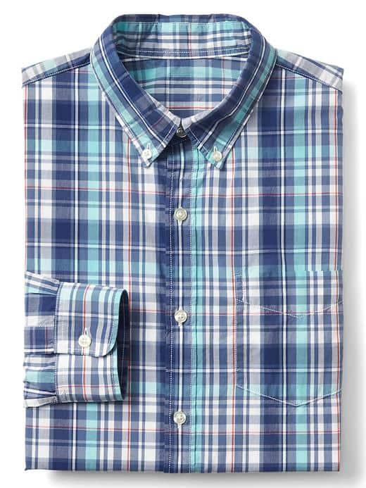 Gap Women True Wash Poplin Plaid Slim Fit Shirt - Cornflower